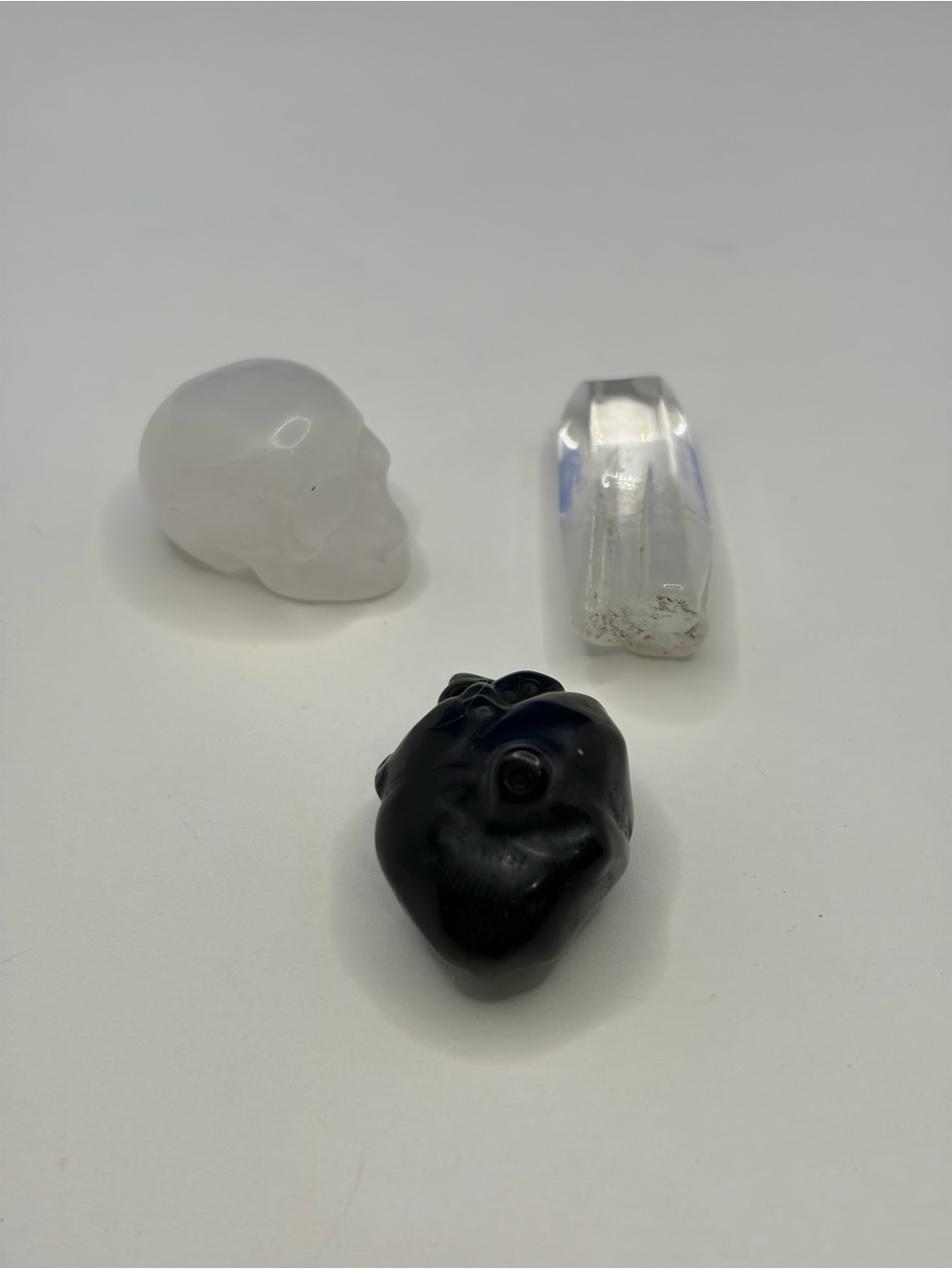 Mini Crystal Bundle - Quartz Skull, Clear Quartz Point, and Black Obsidian Heart - Picture 2 of 5